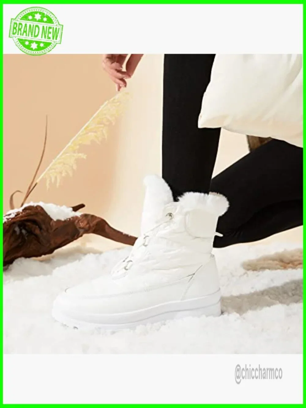 Fur Lined Mid-Calf Snow Boots Waterproof Lace Up Combat Boots Women Warm